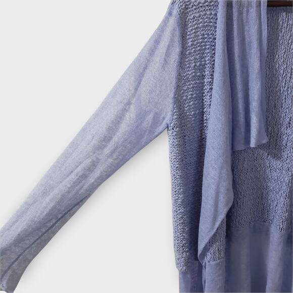 Chico's Periwinkle Blue Cotton Linen Open Knit Mesh Cardigan Sz Large (2) Summer - Picture 4 of 13